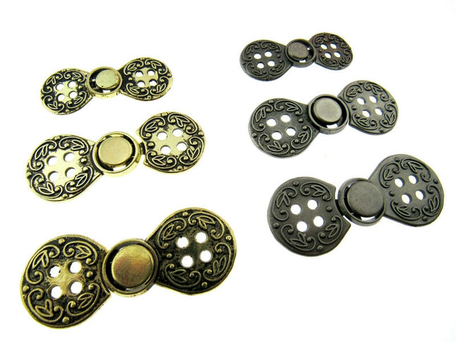 Norwegian Buckle Clasp Four Hole Metal Fastener / Antique Gold or Silver CX38 - ThreadandTrimmings
