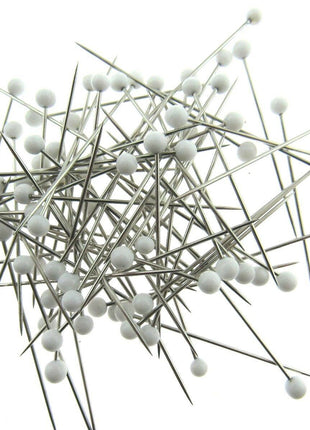 White Glass Headed Pins -Won't Melt if Iron Over Them - 32mm 80 Pins JTL056 - ThreadandTrimmings