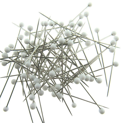 White Glass Headed Pins -Won't Melt if Iron Over Them - 32mm 80 Pins JTL056 - ThreadandTrimmings