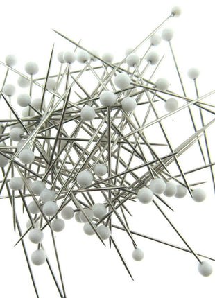 White Glass Headed Pins -Won't Melt if Iron Over Them - 32mm 80 Pins JTL056 - ThreadandTrimmings