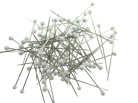 White Glass Headed Pins -Won't Melt if Iron Over Them - 32mm 80 Pins JTL056 - ThreadandTrimmings