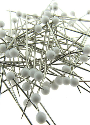 White Glass Headed Pins -Won't Melt if Iron Over Them - 32mm 80 Pins JTL056 - ThreadandTrimmings