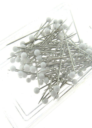 White Glass Headed Pins -Won't Melt if Iron Over Them - 32mm 80 Pins JTL056 - ThreadandTrimmings