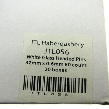White Glass Headed Pins -Won't Melt if Iron Over Them - 32mm 80 Pins JTL056 - ThreadandTrimmings