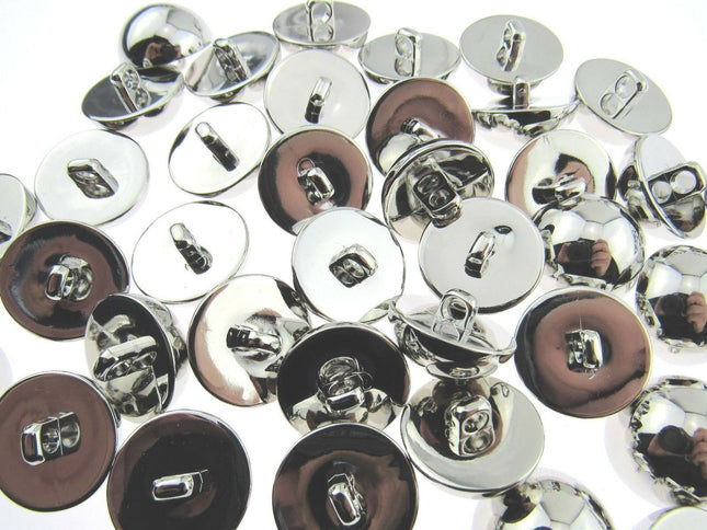 Round Domed Silver Polished Blazer Buttons - Plastic With Shank - Metal Effect - ThreadandTrimmings