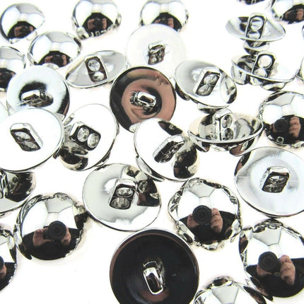 Round Domed Silver Polished Blazer Buttons - Plastic With Shank - Metal Effect - ThreadandTrimmings