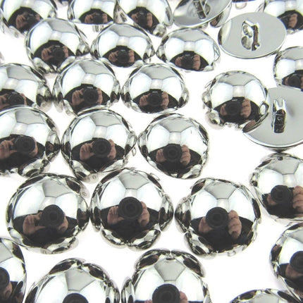 Round Domed Silver Polished Blazer Buttons - Plastic With Shank - Metal Effect - ThreadandTrimmings