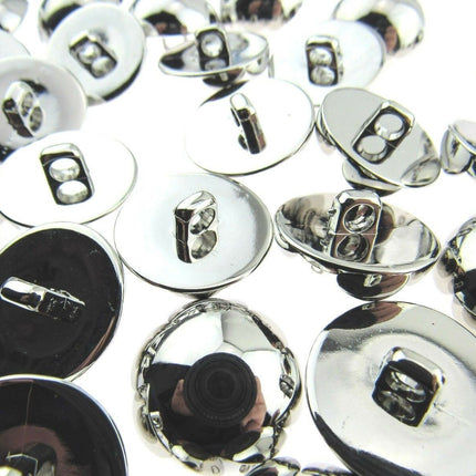Round Domed Silver Polished Blazer Buttons - Plastic With Shank - Metal Effect - ThreadandTrimmings