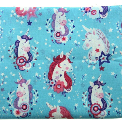 ** STUDIO E "UNICORN KISSES" FABRIC - FAT QUARTER - TURQUOISE , PINK , PURPLE - ThreadandTrimmings