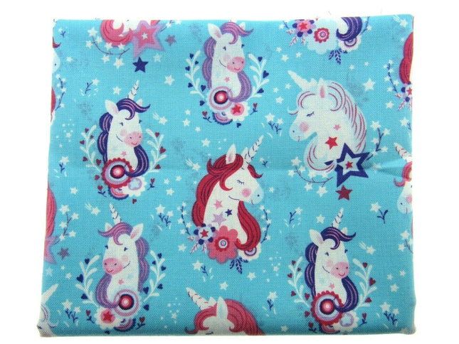 ** STUDIO E "UNICORN KISSES" FABRIC - FAT QUARTER - TURQUOISE , PINK , PURPLE - ThreadandTrimmings