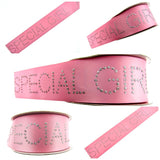 Pink Satin Ribbon with "Special Girl" Message in Daimante Print - 1m Length 40mm