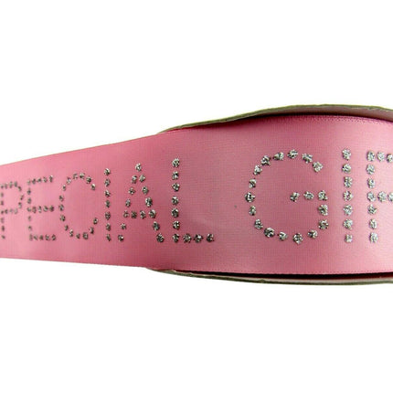 Pink Satin Ribbon with "Special Girl" Message in Daimante Print - 1m Length 40mm