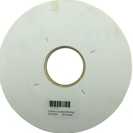 13mm COTTON COVERED BONING, - BLACK or WHITE TWILL - CENTRE PLACED - 20 METERS - ThreadandTrimmings