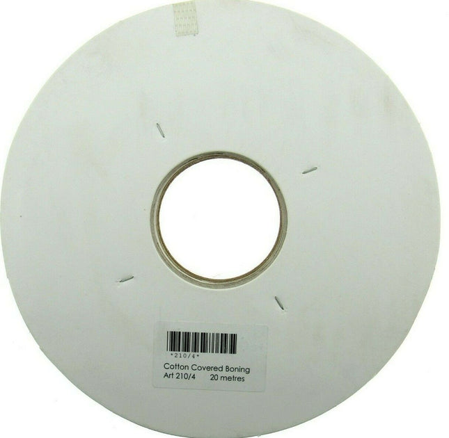 13mm COTTON COVERED BONING, - BLACK or WHITE TWILL - CENTRE PLACED - 20 METERS - ThreadandTrimmings