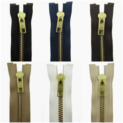 YKK BRASS METAL OPEN END ZIPPER #5 Zip CHAIN CHOOSE FROM 6 COLOURS & 11 SIZES - ThreadandTrimmings