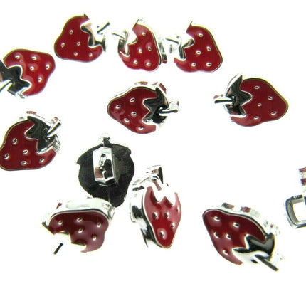11mm PLASTIC STRAWBERRY BUTTONS With SILVER COLOURED EDGE and SHANK - ThreadandTrimmings