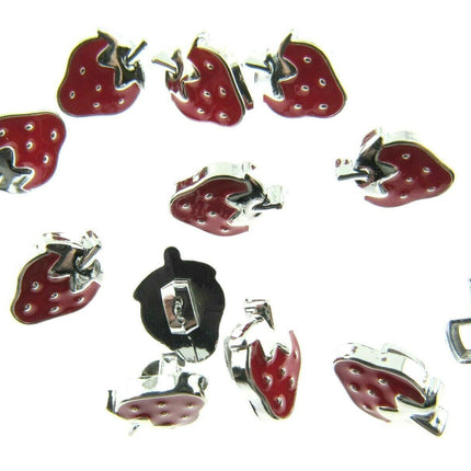 11mm PLASTIC STRAWBERRY BUTTONS With SILVER COLOURED EDGE and SHANK - ThreadandTrimmings