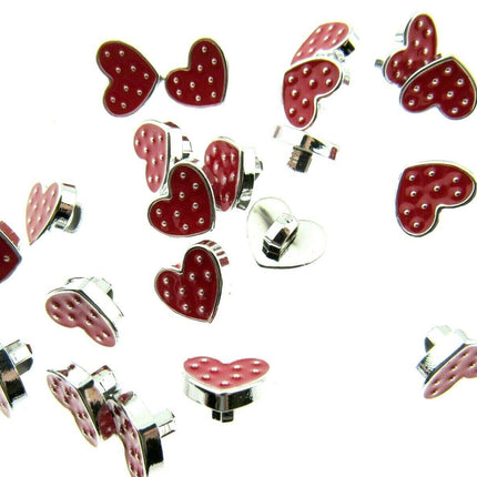 11mm PLASTIC LOVE HEART BUTTONS With SILVER COLOURED EDGE and SHANK - ThreadandTrimmings