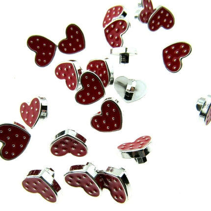 11mm PLASTIC LOVE HEART BUTTONS With SILVER COLOURED EDGE and SHANK - ThreadandTrimmings