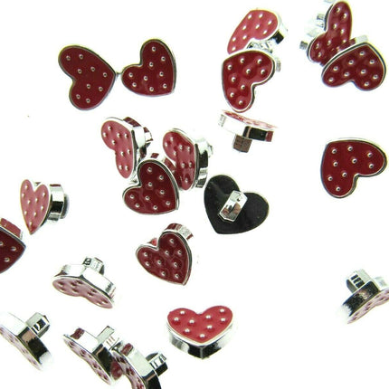 11mm PLASTIC LOVE HEART BUTTONS With SILVER COLOURED EDGE and SHANK - ThreadandTrimmings