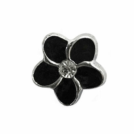 11mm PLASTIC BLACK FLOWER MICRO BUTTONS WITH SILVER COLOURED EDGE and SHANK - ThreadandTrimmings