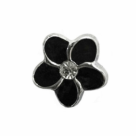 11mm PLASTIC BLACK FLOWER MICRO BUTTONS WITH SILVER COLOURED EDGE and SHANK - ThreadandTrimmings