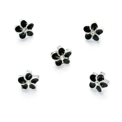 11mm PLASTIC BLACK FLOWER MICRO BUTTONS WITH SILVER COLOURED EDGE and SHANK - ThreadandTrimmings