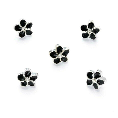 11mm PLASTIC BLACK FLOWER MICRO BUTTONS WITH SILVER COLOURED EDGE and SHANK - ThreadandTrimmings