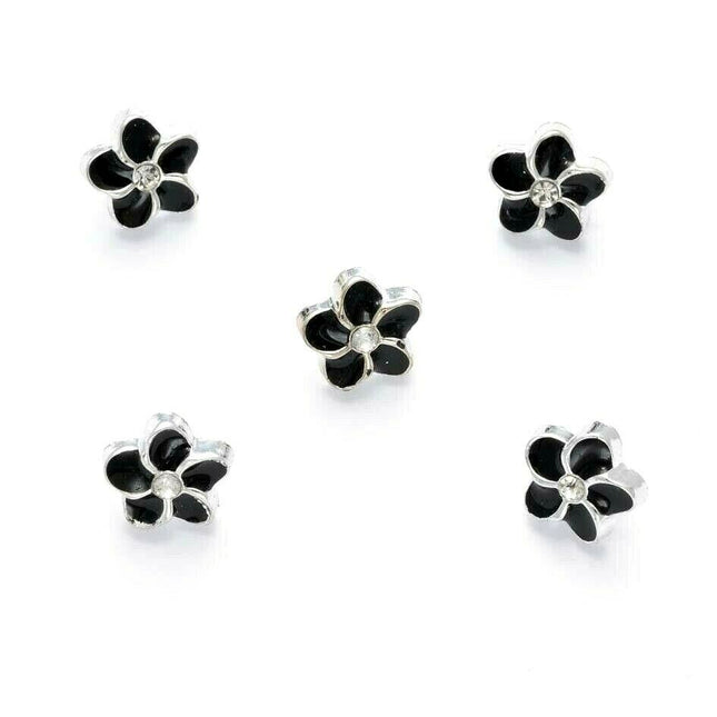 11mm PLASTIC BLACK FLOWER MICRO BUTTONS WITH SILVER COLOURED EDGE and SHANK - ThreadandTrimmings