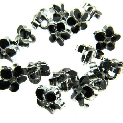 11mm PLASTIC BLACK FLOWER MICRO BUTTONS WITH SILVER COLOURED EDGE and SHANK - ThreadandTrimmings
