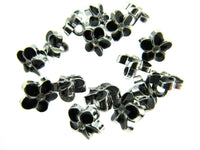 11mm PLASTIC BLACK FLOWER MICRO BUTTONS WITH SILVER COLOURED EDGE and SHANK - ThreadandTrimmings
