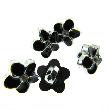 11mm PLASTIC BLACK FLOWER MICRO BUTTONS WITH SILVER COLOURED EDGE and SHANK - ThreadandTrimmings