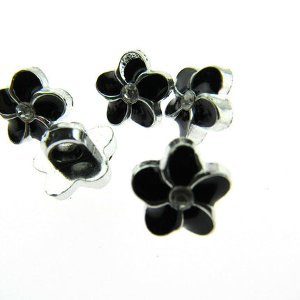 11mm PLASTIC BLACK FLOWER MICRO BUTTONS WITH SILVER COLOURED EDGE and SHANK - ThreadandTrimmings