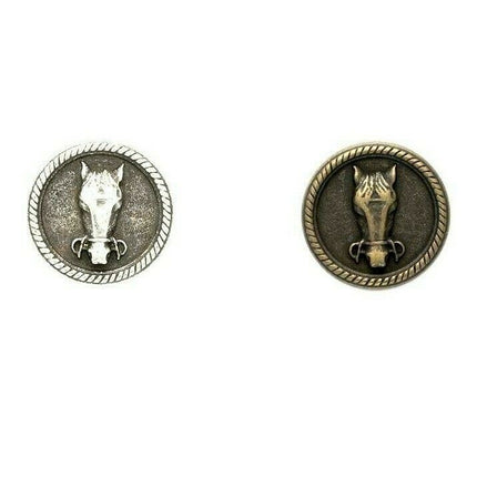 Round Horse Buttons Front View With Shank in Antique Silver or Brass 3 Sizes - ThreadandTrimmings