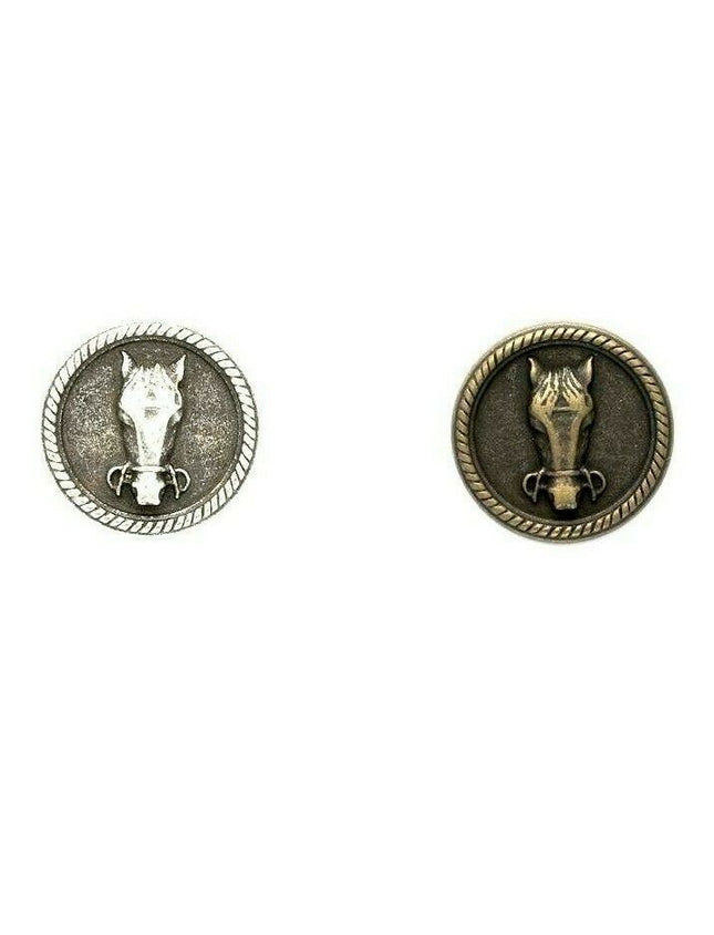 Round Horse Buttons Front View With Shank in Antique Silver or Brass 3 Sizes - ThreadandTrimmings