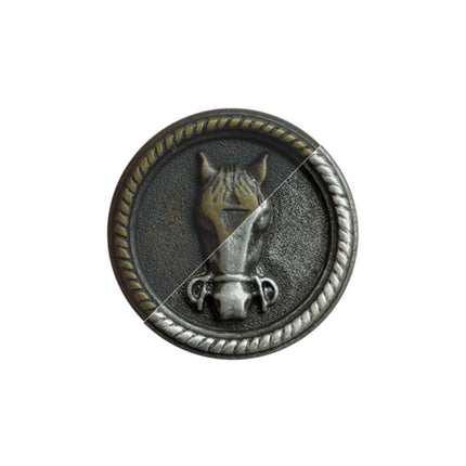 Round Horse Buttons Front View With Shank in Antique Silver or Brass 3 Sizes - ThreadandTrimmings