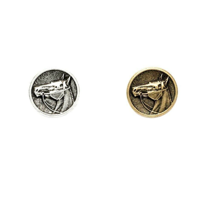 Round Horse Buttons Side View With Shank In Antique Brass or Silver 4 Sizes - ThreadandTrimmings