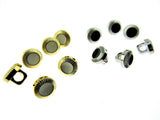 10mm PLASTIC DRESS SHIRT BUTTONS GOLD/WHITE & SILVER/BLACK P131 - ThreadandTrimmings