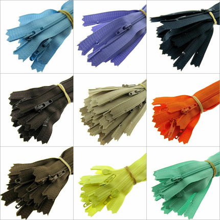 YKK Nylon Closed End Autolock Skirt Zips- 5 x Zips Per Pack - Size 8", 9" or 10" - ThreadandTrimmings