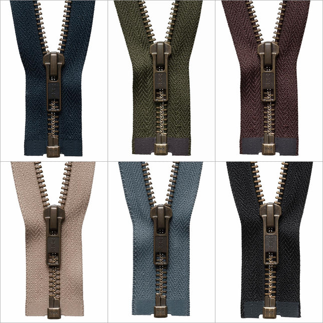 STRONG YKK ANTIQUE BRASS COLOUR METAL OPEN END ZIP - ThreadandTrimmings