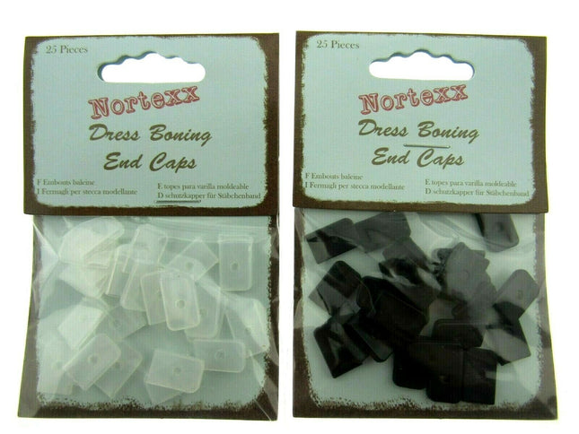 NYLON BONING END CAPS - 8mm or 12mm - In BLACK or WHITE - ThreadandTrimmings
