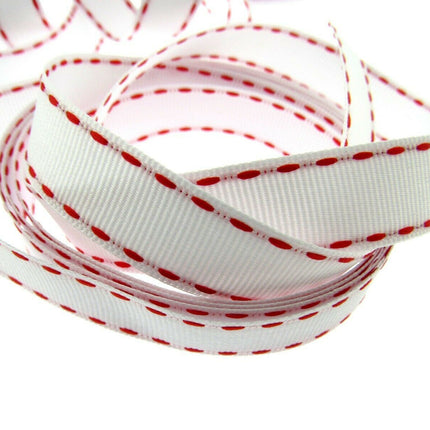 Grosgrain with Woven and Contrasting Stitched Edge 3m x 16mm - ThreadandTrimmings
