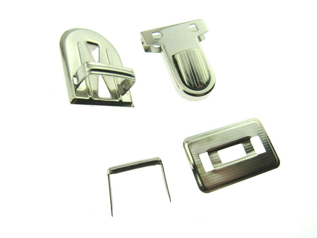 Chrome Tuck Locks & Clasps for Handbag, Purse or Briefcase Making - Size 26mm - ThreadandTrimmings