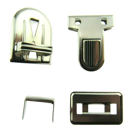 Chrome Tuck Locks & Clasps for Handbag, Purse or Briefcase Making - Size 26mm - ThreadandTrimmings
