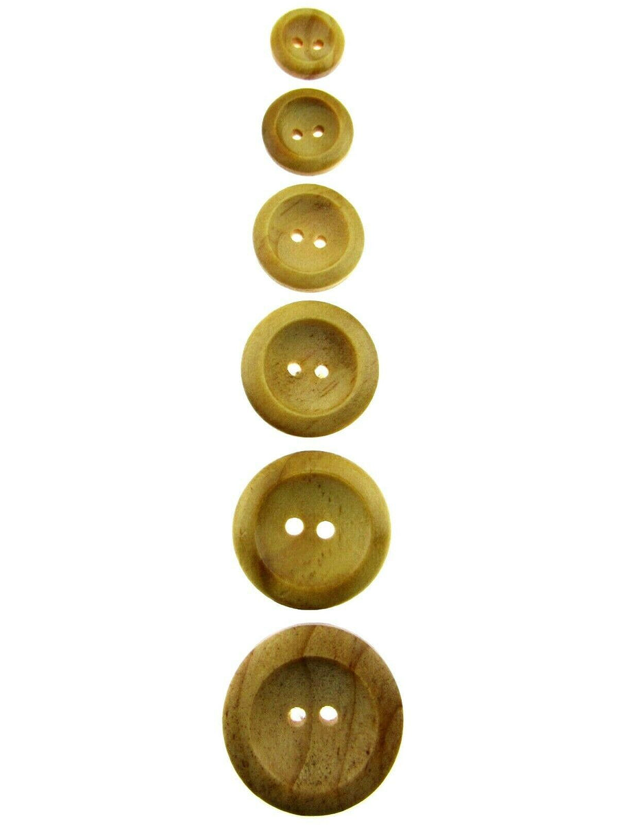 Round Natural Wooden Buttons with Two Holes & Wedged Rim - CW3 ...