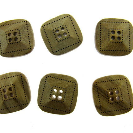 Square Four Hole Beige 6pcs Wooden Buttons Made From Olive Wood CW9