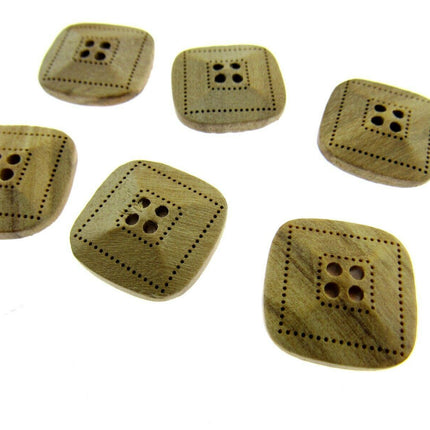 Square Four Hole Beige 6pcs Wooden Buttons Made From Olive Wood CW9