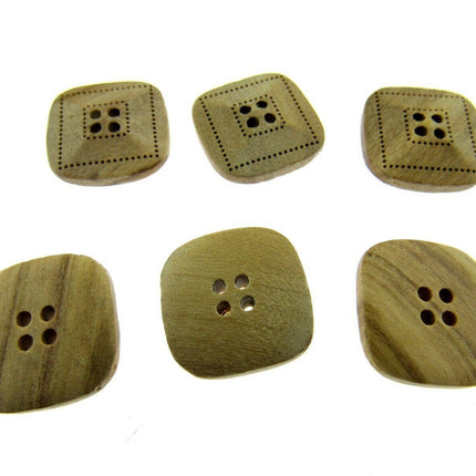 Square Four Hole Beige 6pcs Wooden Buttons Made From Olive Wood CW9