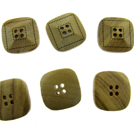 Square Four Hole Beige 6pcs Wooden Buttons Made From Olive Wood CW9
