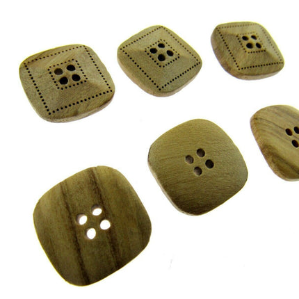 Square Four Hole Beige 6pcs Wooden Buttons Made From Olive Wood CW9